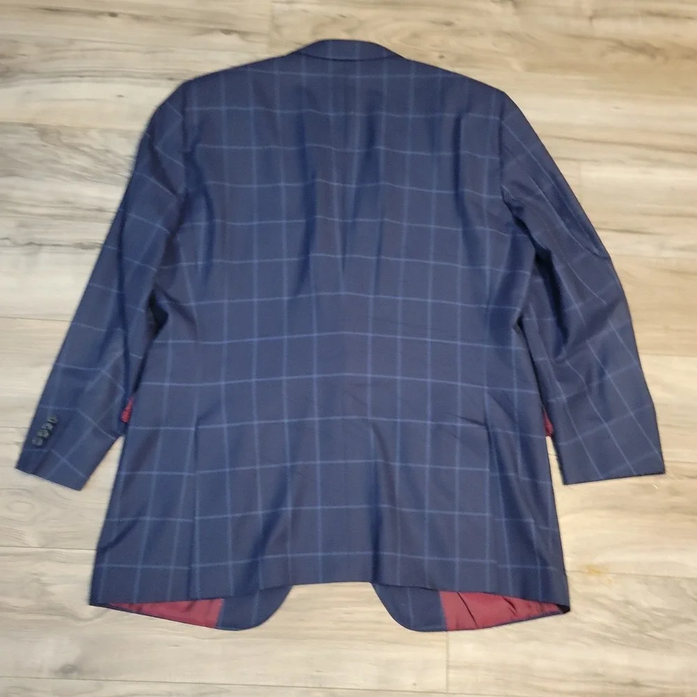 Peter Millar Blazer Jacket 46T Blue 100% Wool Windowpane Sport Coat Two-Button